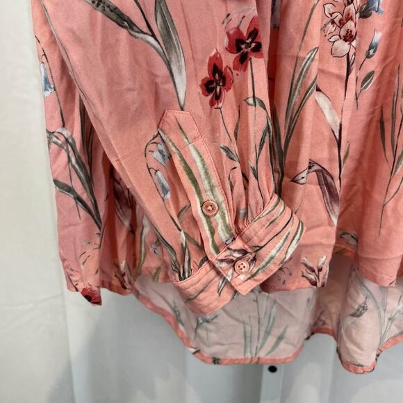 SUNDANCE Mystic Days Pintuck Pleat Popover Tunic Top Floral Rayon Pink Size XS - Picture 4 of 8